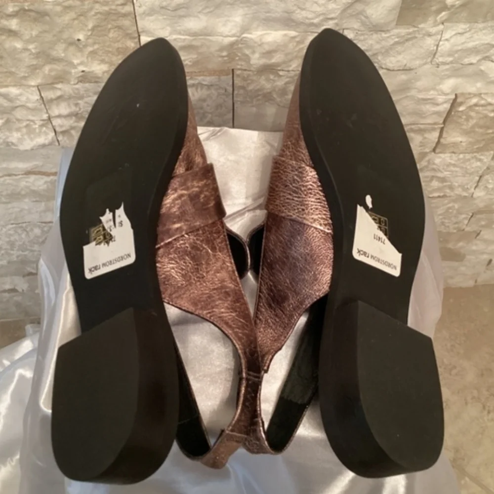 NWOT Free People Abbey Road Metallic Slingback Loafers-Rose Gold